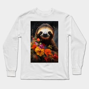 Sloth and Flowers Long Sleeve T-Shirt